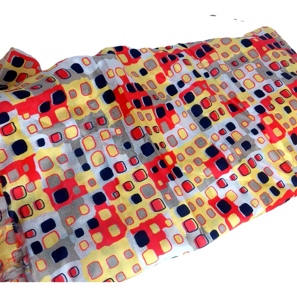 Vintage Mod Acetate Fabric Multicolor Black Yellow Red